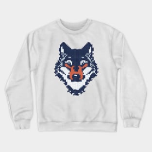 Fair isle knitting grey wolf // spot illustration // navy blue grey and orange wolf Crewneck Sweatshirt